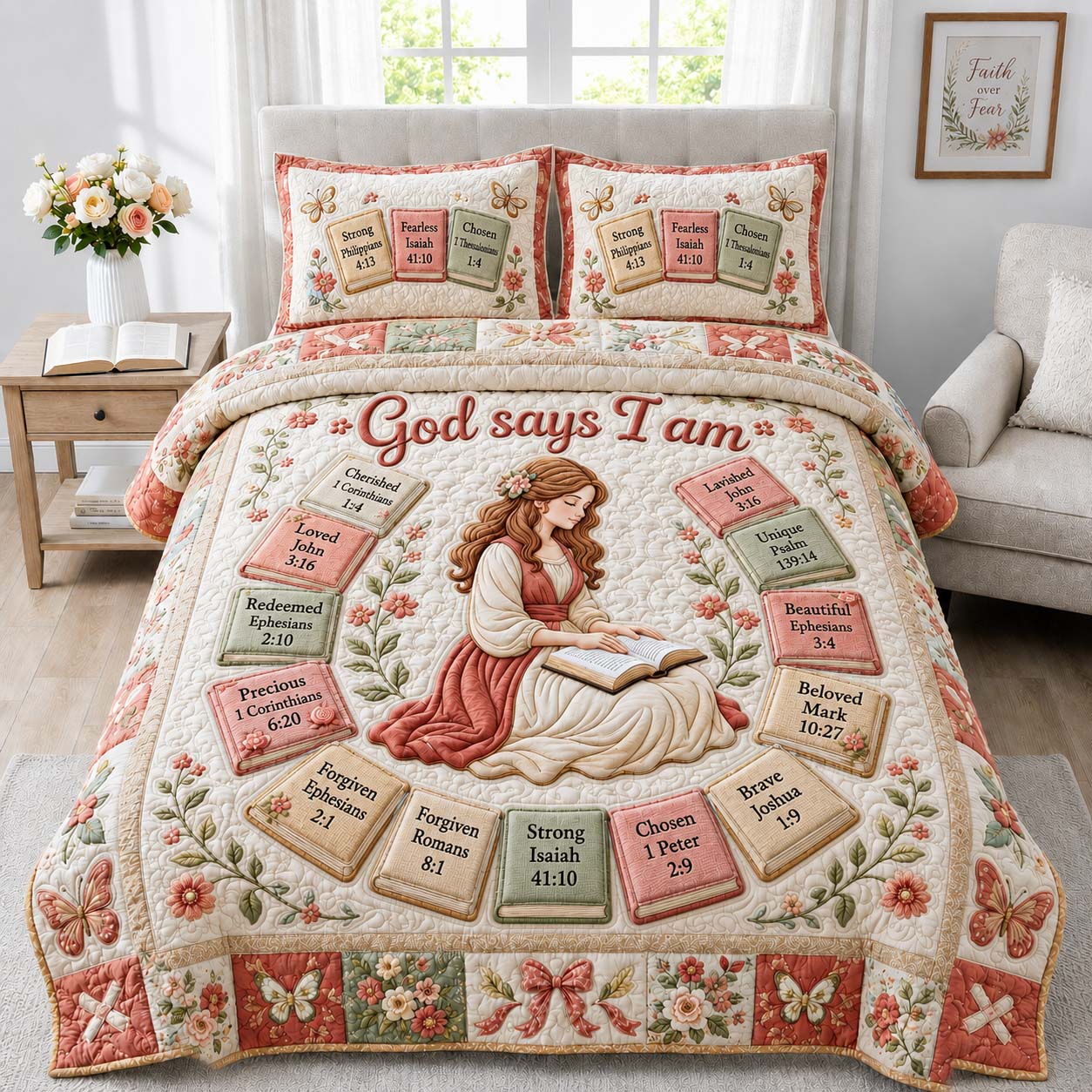 Scripture Garden Girl 3-Piece Quilted Bedding Set GDTONTD1095