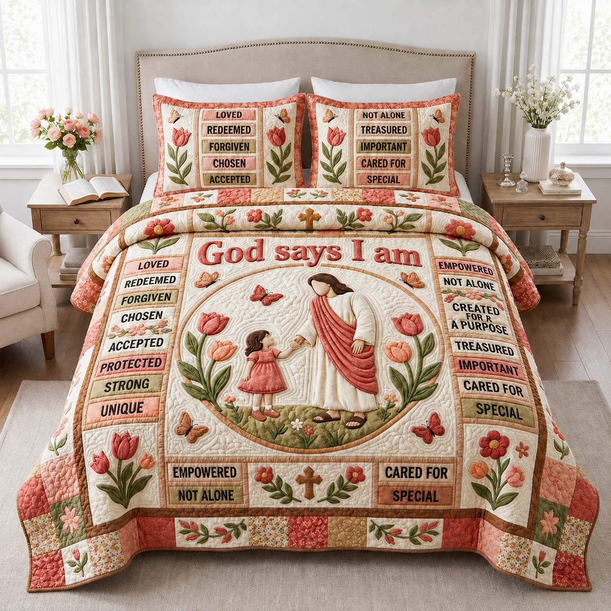 Jesus Loves Me 3-Piece Quilted Bedding Set GDTONTD1096