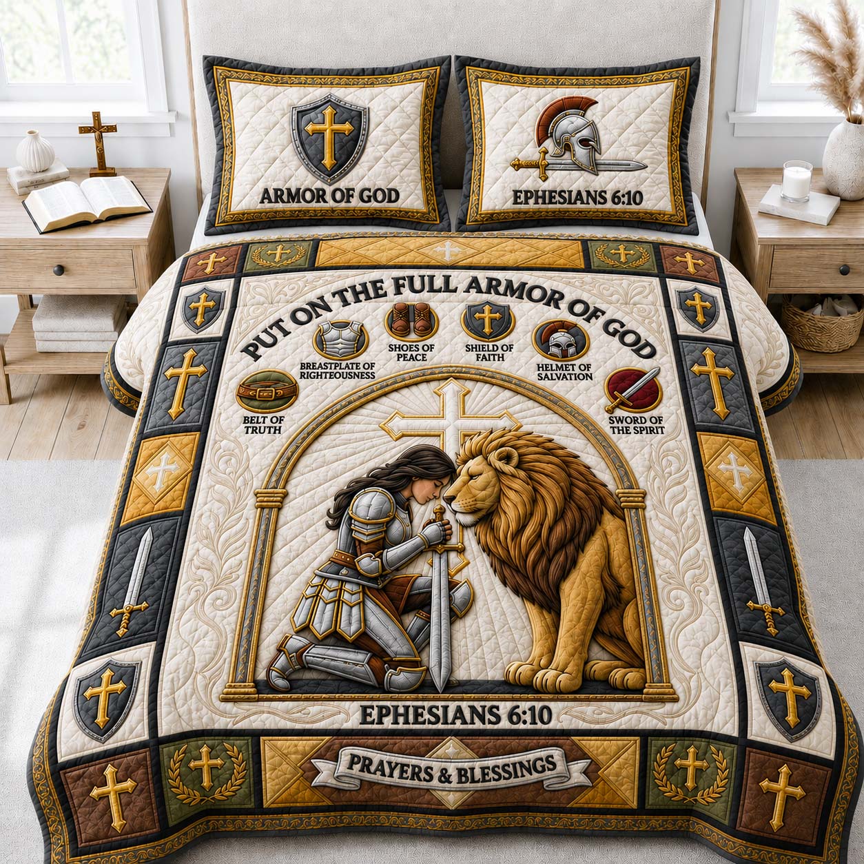 Lion Faith Guardian 3-Piece Quilted Bedding Set GDTONTD1099
