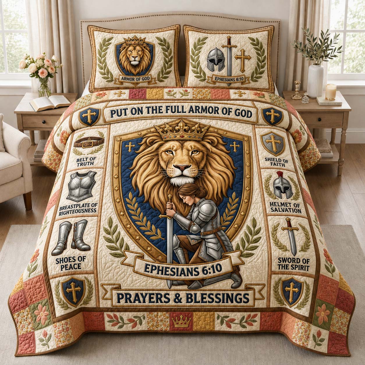Crowned Lion Armor 3-Piece Quilted Bedding Set GDTONTD1100