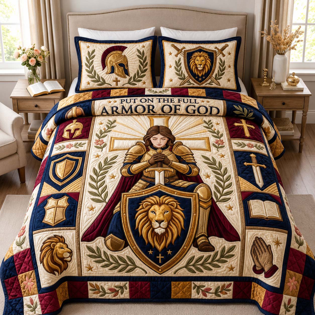 Lion Shield Warrior 3-Piece Quilted Bedding Set GDTONTD1102