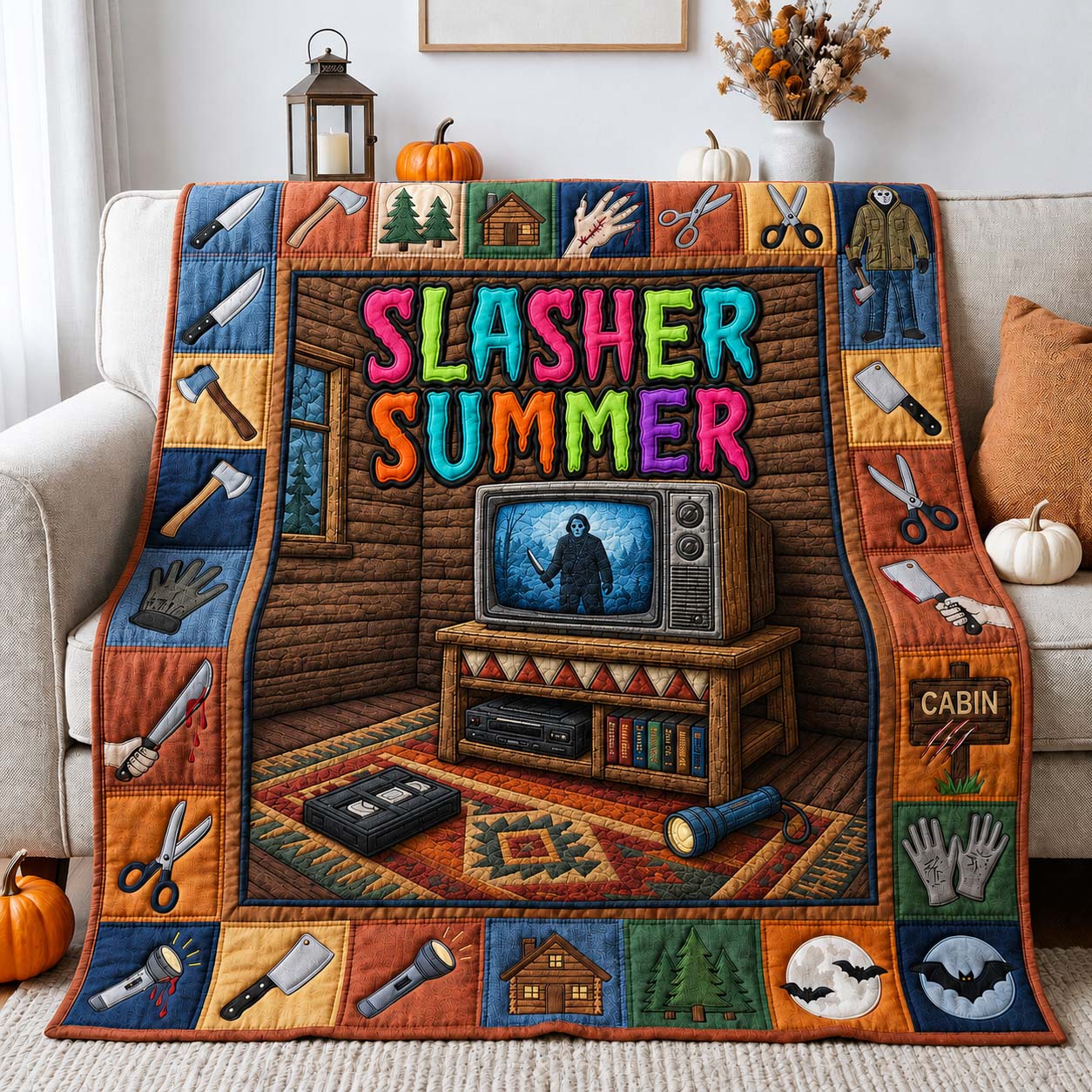Retro Cabin Slasher Quilted Blanket GDTONTD1128