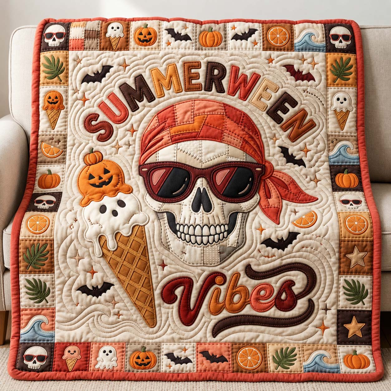 Skull Summerween Vibes Quilted Blanket GDTONTD1130
