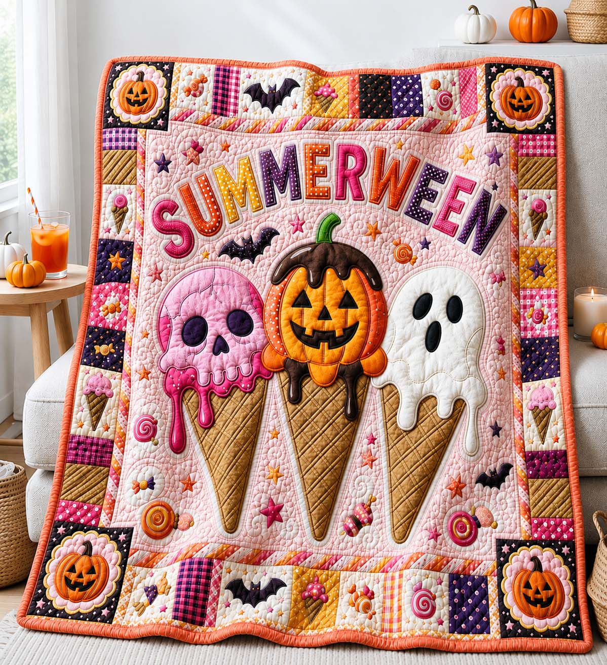 Sweet Summerween Trio Quilted Blanket GDTONTD1132
