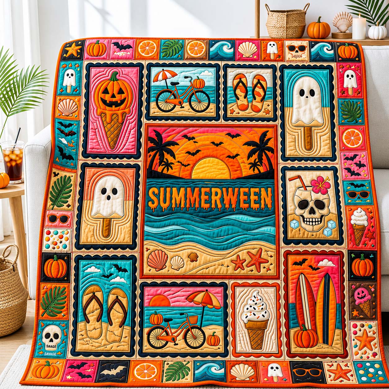 Tropical Summerween Quilted Blanket GDTONTD1133