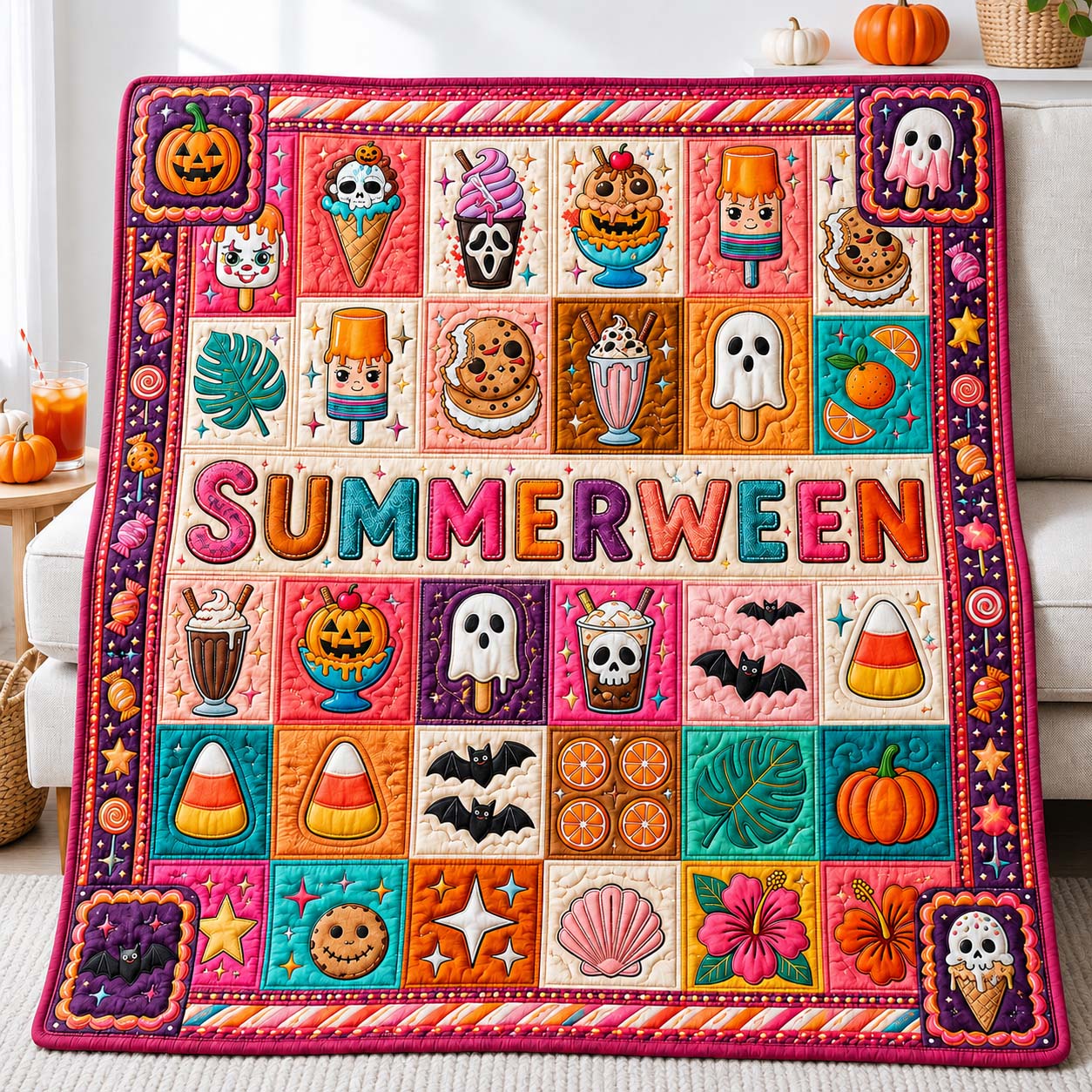 Candy Patch Summerween Quilted Blanket GDTONTD1135