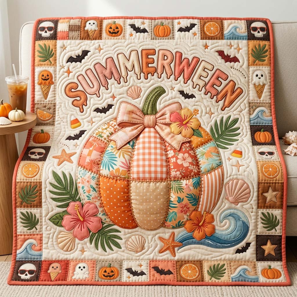 Tropical Patch Pumpkin Quilted Blanket GDTONTD1137