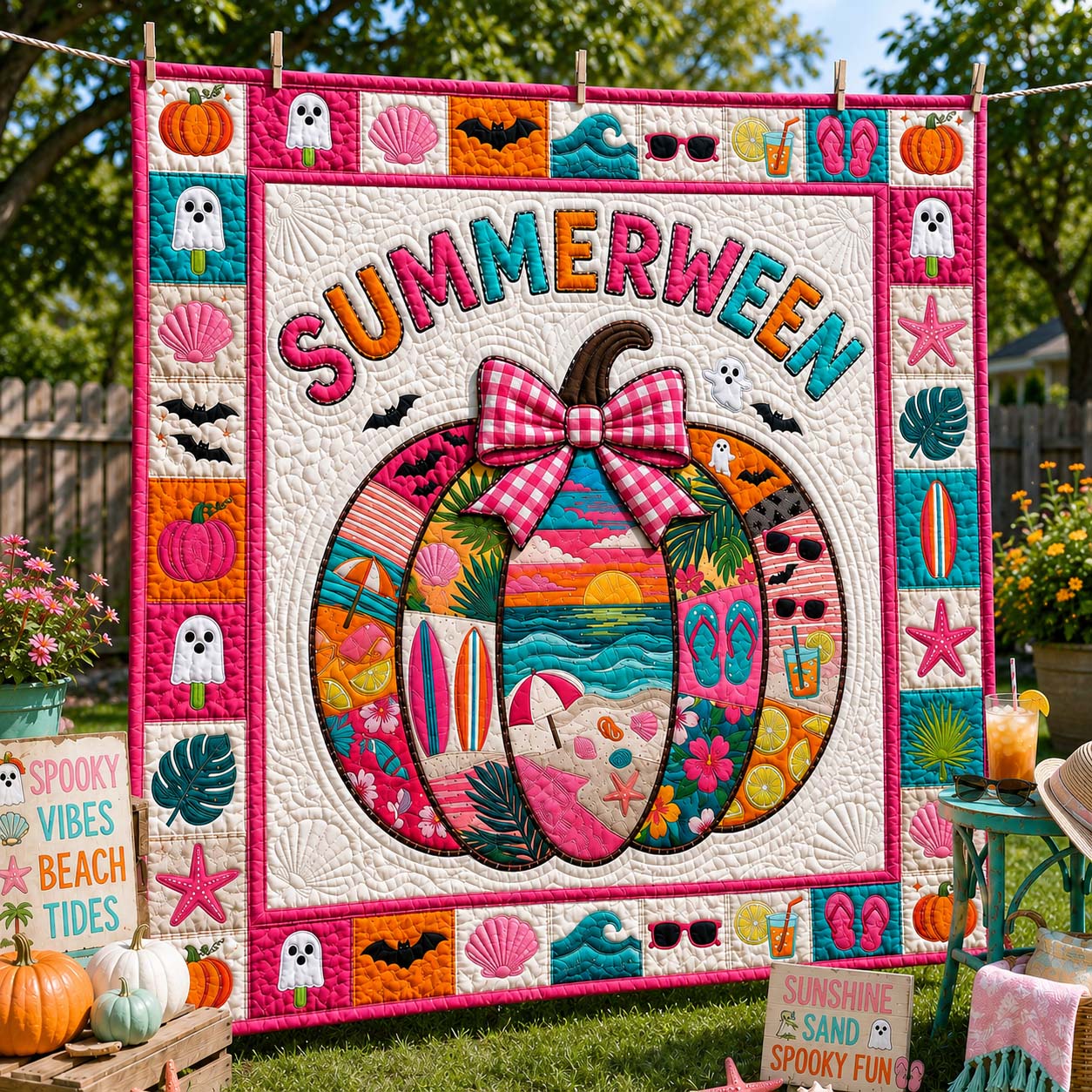 Bright Beach Pumpkin Quilted Blanket GDTONTD1138