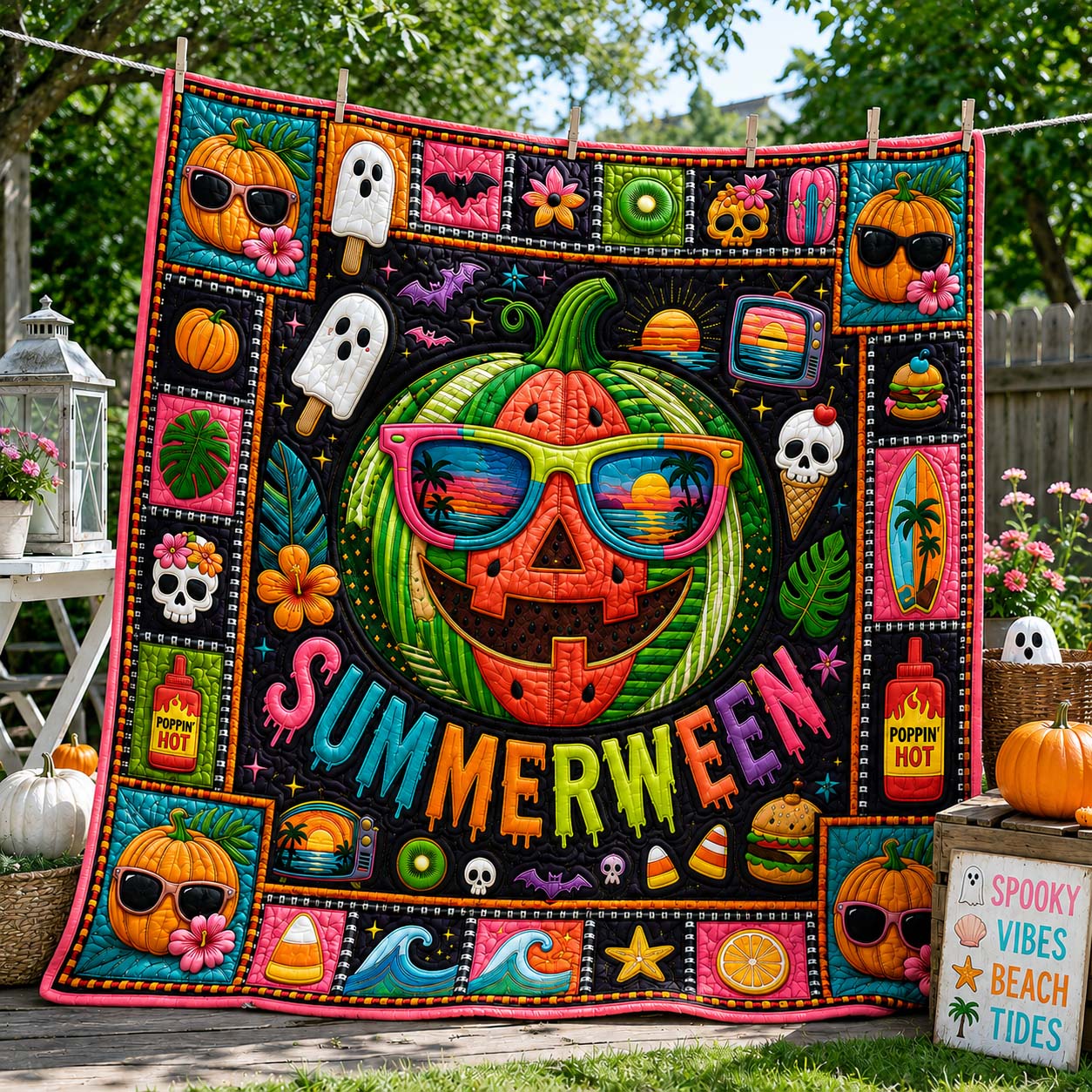Neon Melon Pumpkin Quilted Blanket GDTONTD1140