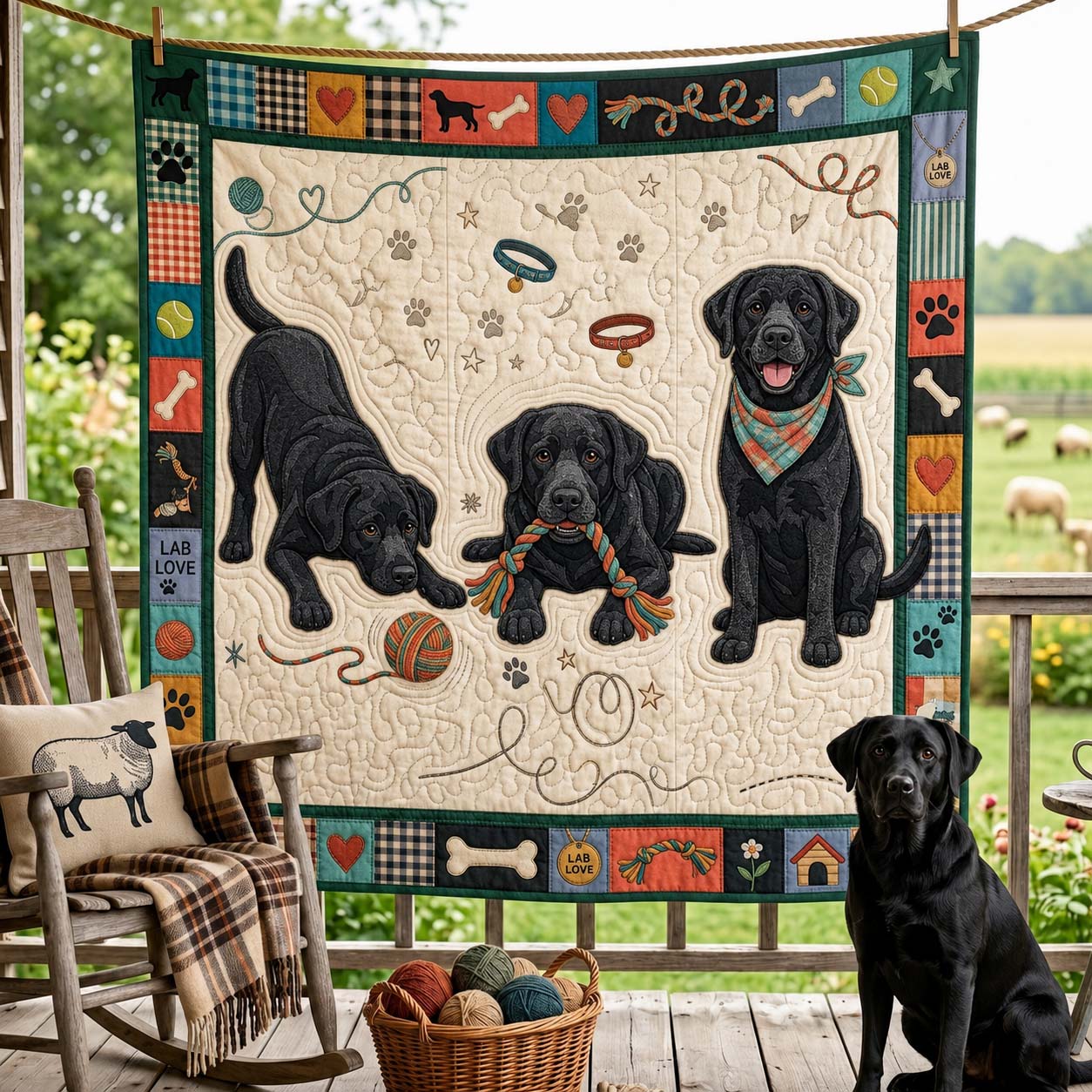 Playful Labrador Trio Quilted Blanket GDTONTD1185