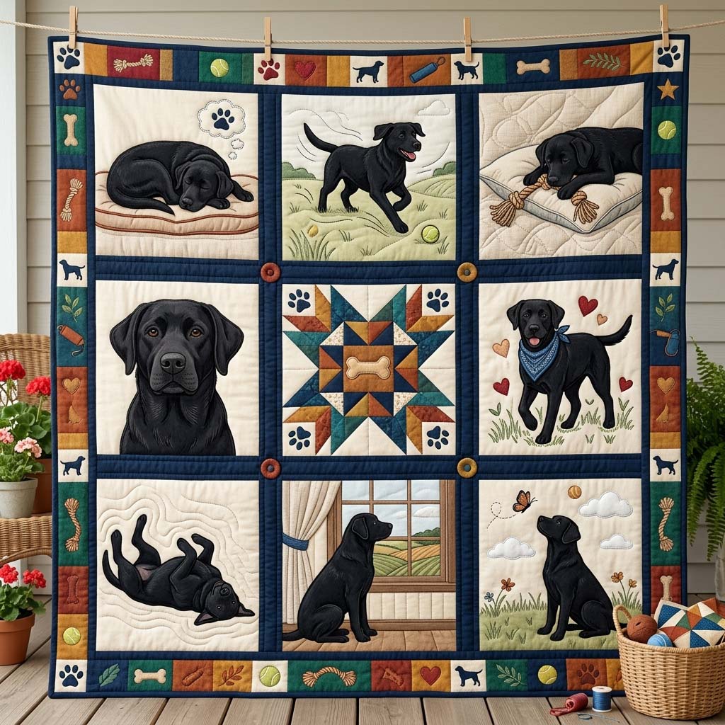 Labrador Life Blocks Quilted Blanket GDTONTD1188
