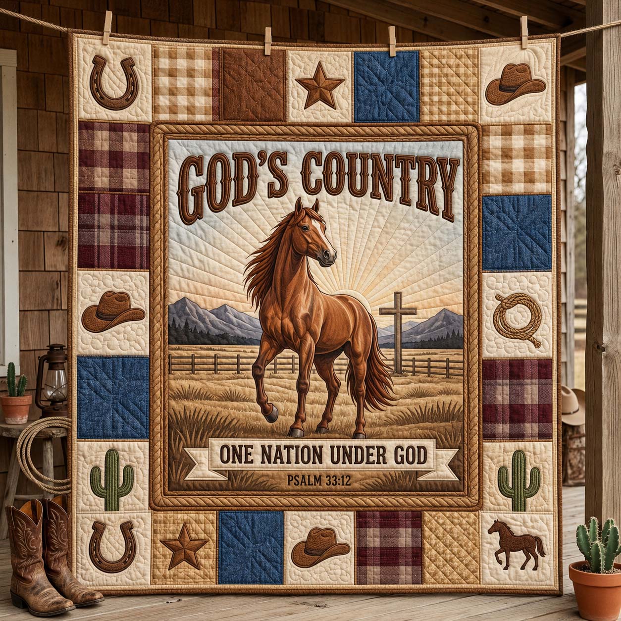 God Country Horse Quilted Blanket GDTONTD1196