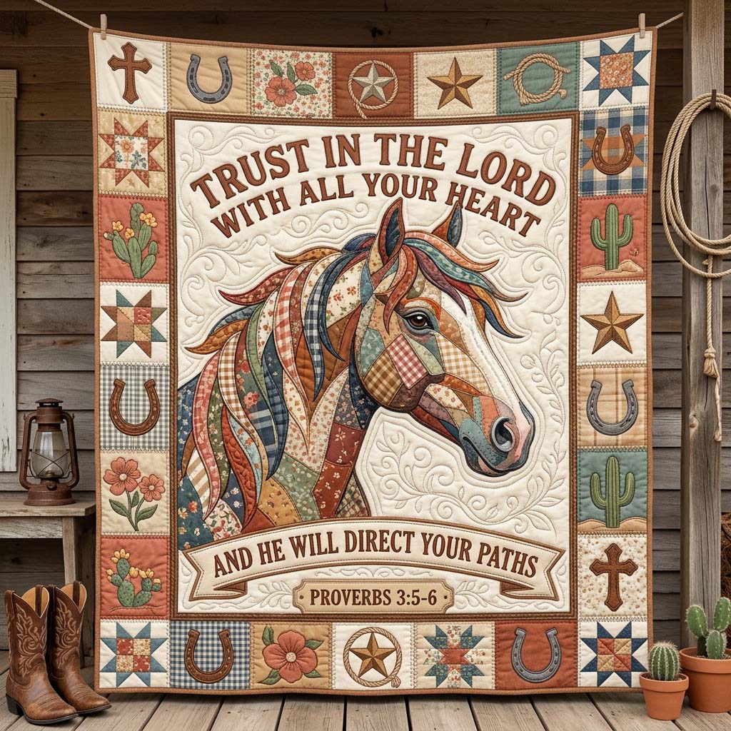 Patchwork Faith Horse Quilted Blanket GDTONTD1202