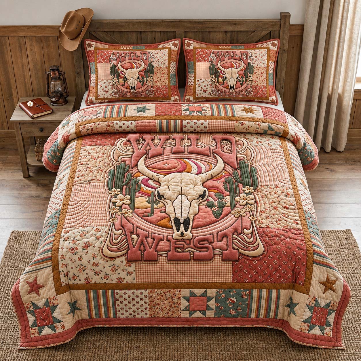 Floral Wild West 3-Piece Quilted Bedding Set GDTONTD1218