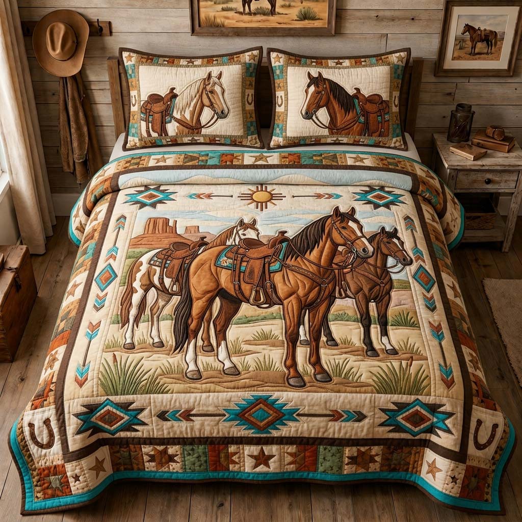 Saddle Horse Trio 3-Piece Quilted Bedding Set GDTONTD1226