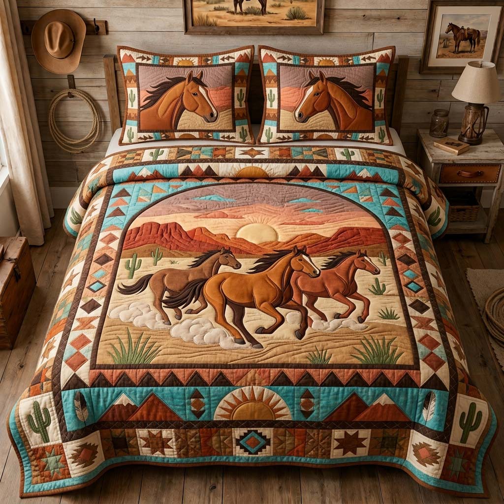 Sunset Horse Trail 3-Piece Quilted Bedding Set GDTONTD1228