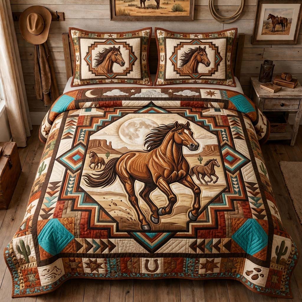 Moonlit Horse Spirit 3-Piece Quilted Bedding Set GDTONTD1229