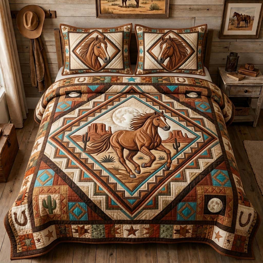 Moon Diamond Horse 3-Piece Quilted Bedding Set GDTONTD1230