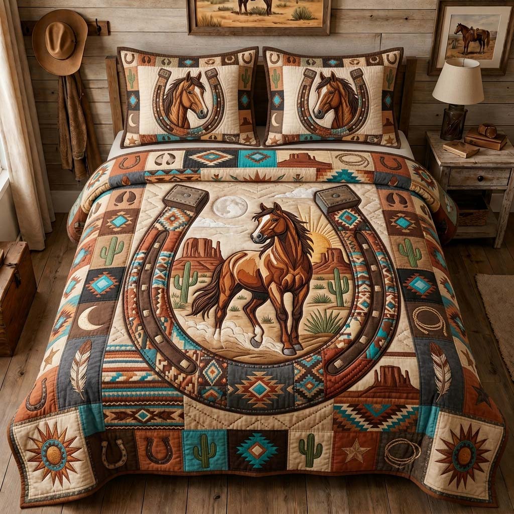 Lucky Horseshoe Ride 3-Piece Quilted Bedding Set GDTONTD1232