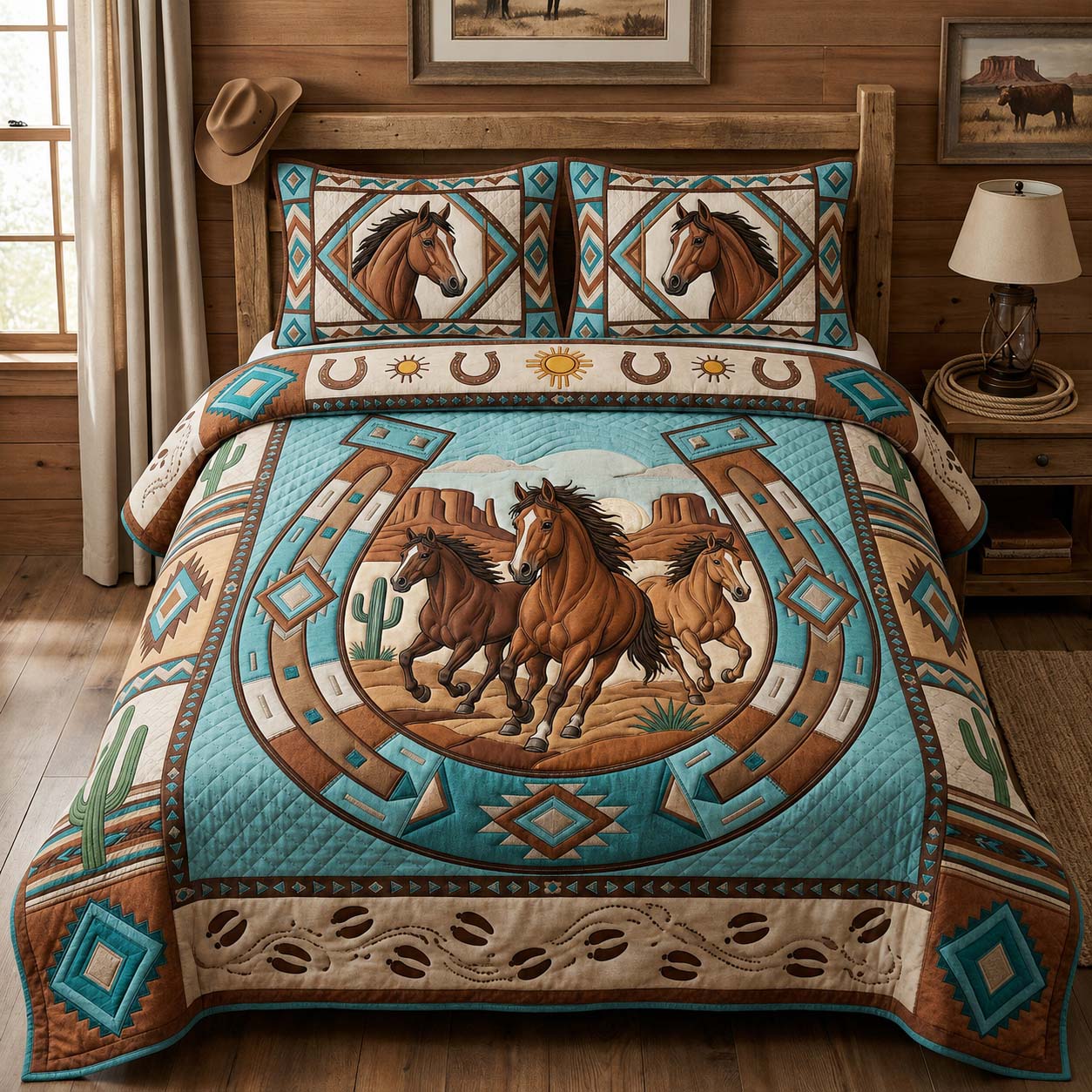 Painted Desert Riders 3-Piece Quilted Bedding Set GDTONTD1235
