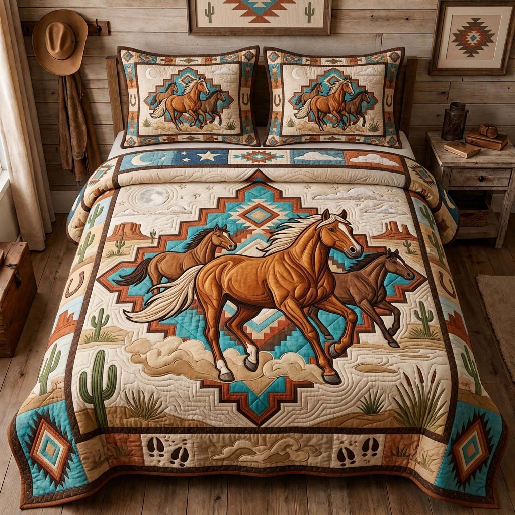 Canyon Horse Trio 3-Piece Quilted Bedding Set GDTONTD1236