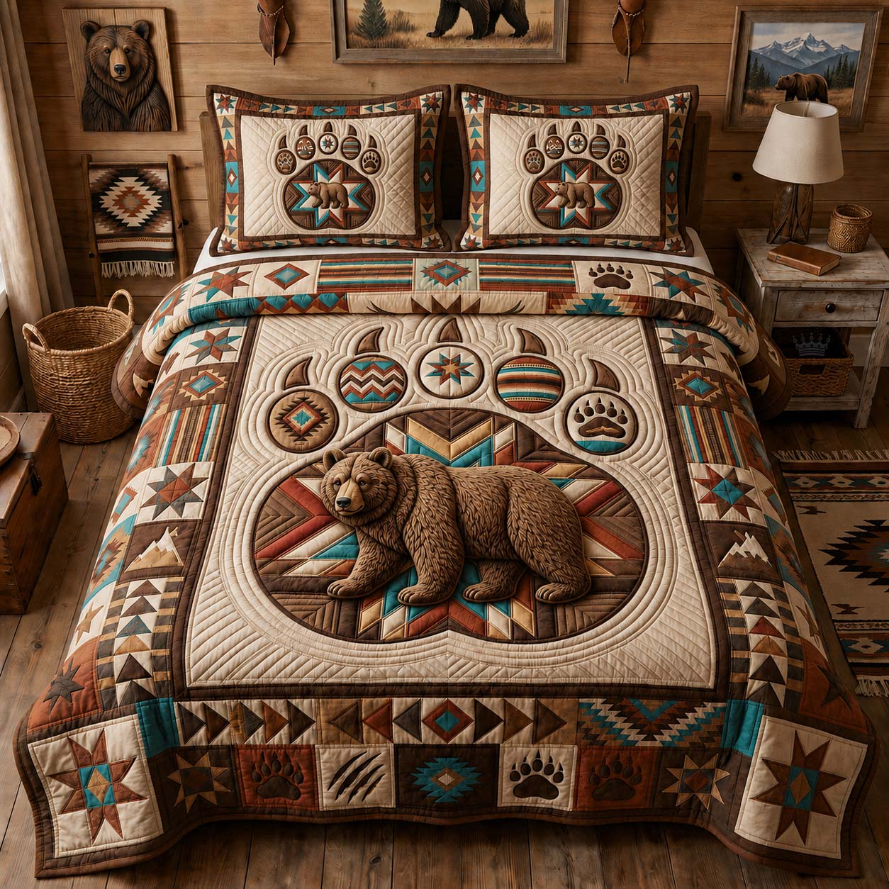 Southwest Bear Spirit 3-Piece Quilted Bedding Set GDTONTD1245