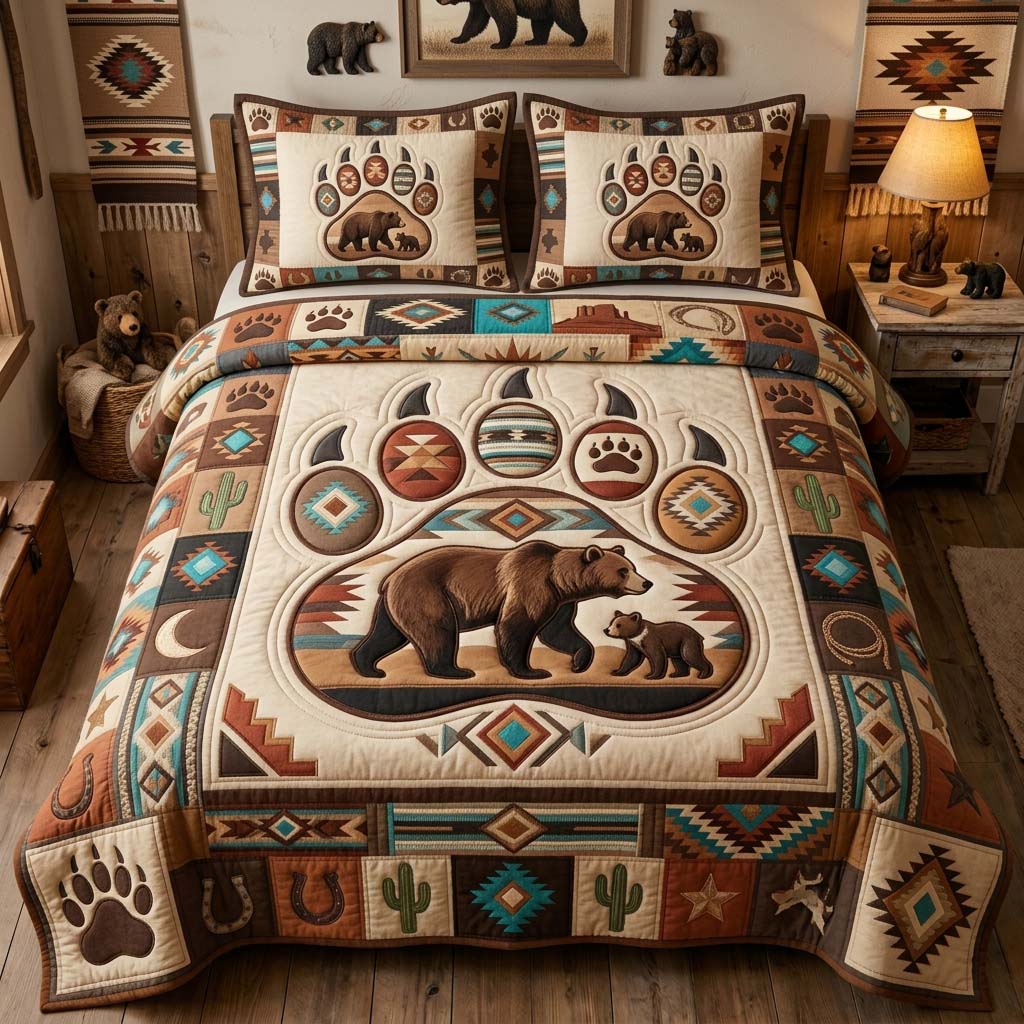 Mama Bear Trail 3-Piece Quilted Bedding Set GDTONTD1246