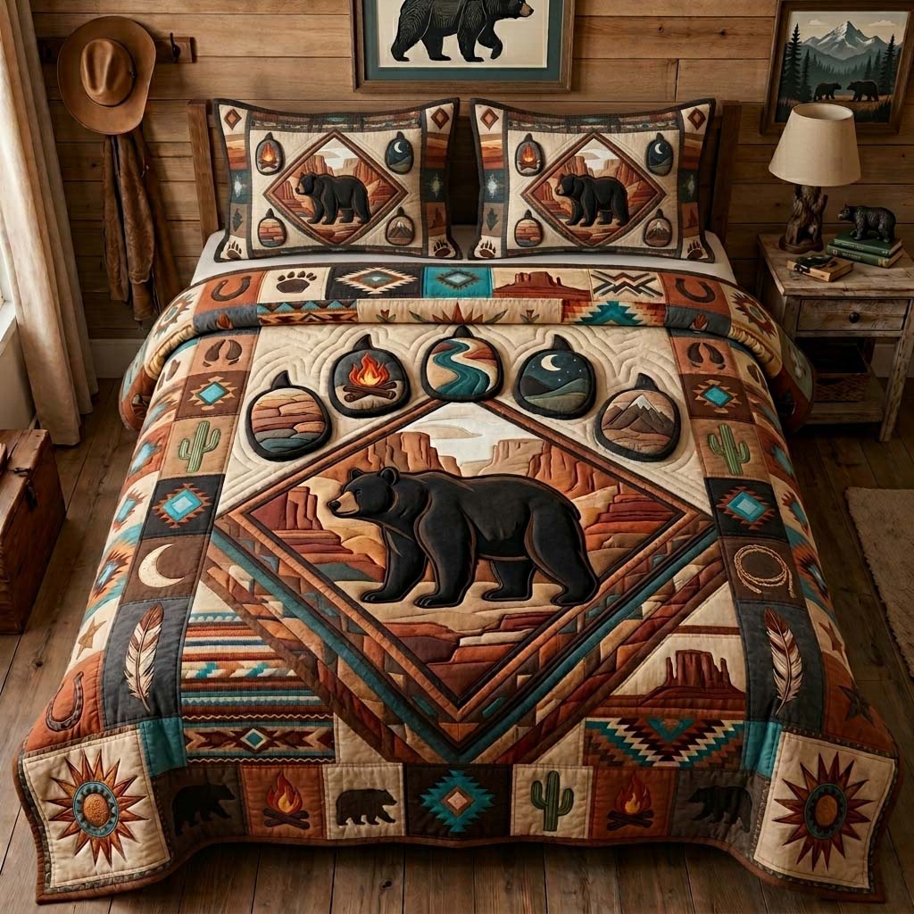 Canyon Bear Camp 3-Piece Quilted Bedding Set GDTONTD1247