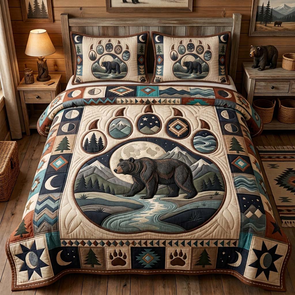Midnight Bear Lodge 3-Piece Quilted Bedding Set GDTONTD1249