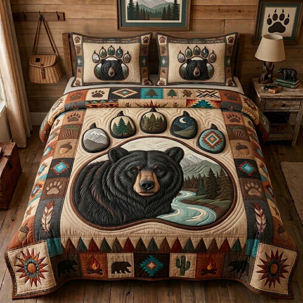 Black Bear Portrait 3-Piece Quilted Bedding Set GDTONTD1250
