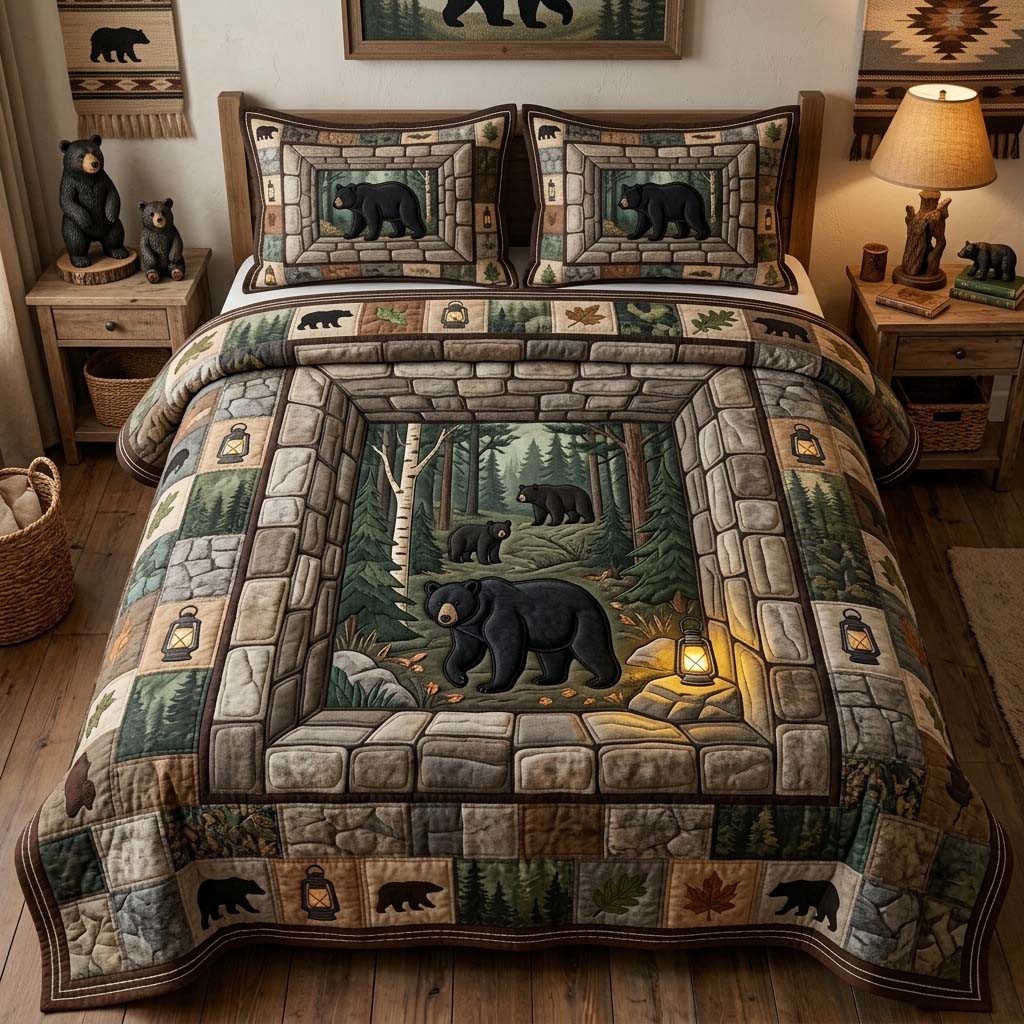 Bear Cave Passage 3-Piece Quilted Bedding Set GDTONTD1251