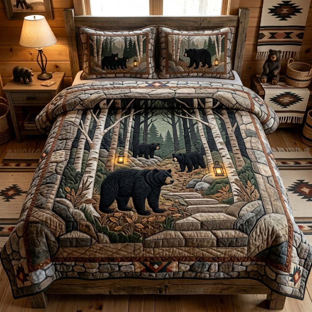 Forest Bear Trail 3-Piece Quilted Bedding Set GDTONTD1253