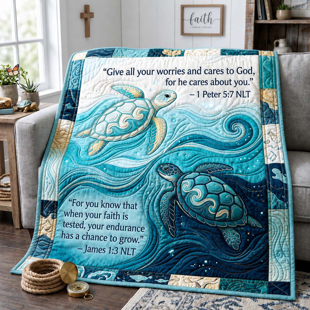 Faithful Turtle Journey Quilted Blanket GDTONTD1272