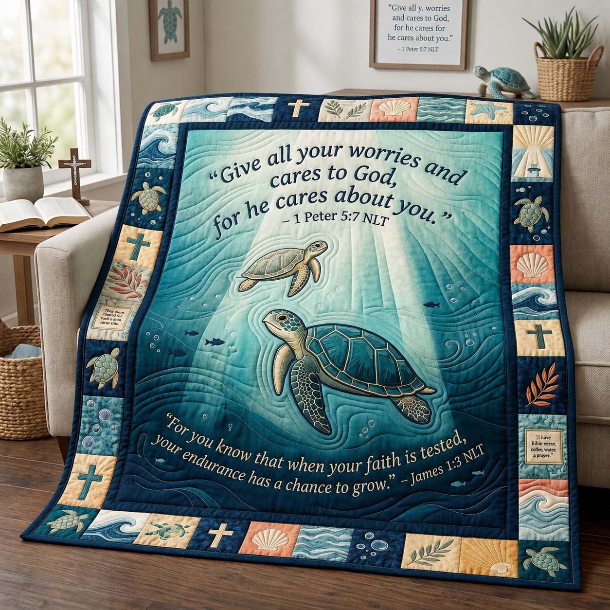 God Cares Turtles Quilted Blanket GDTONTD1274