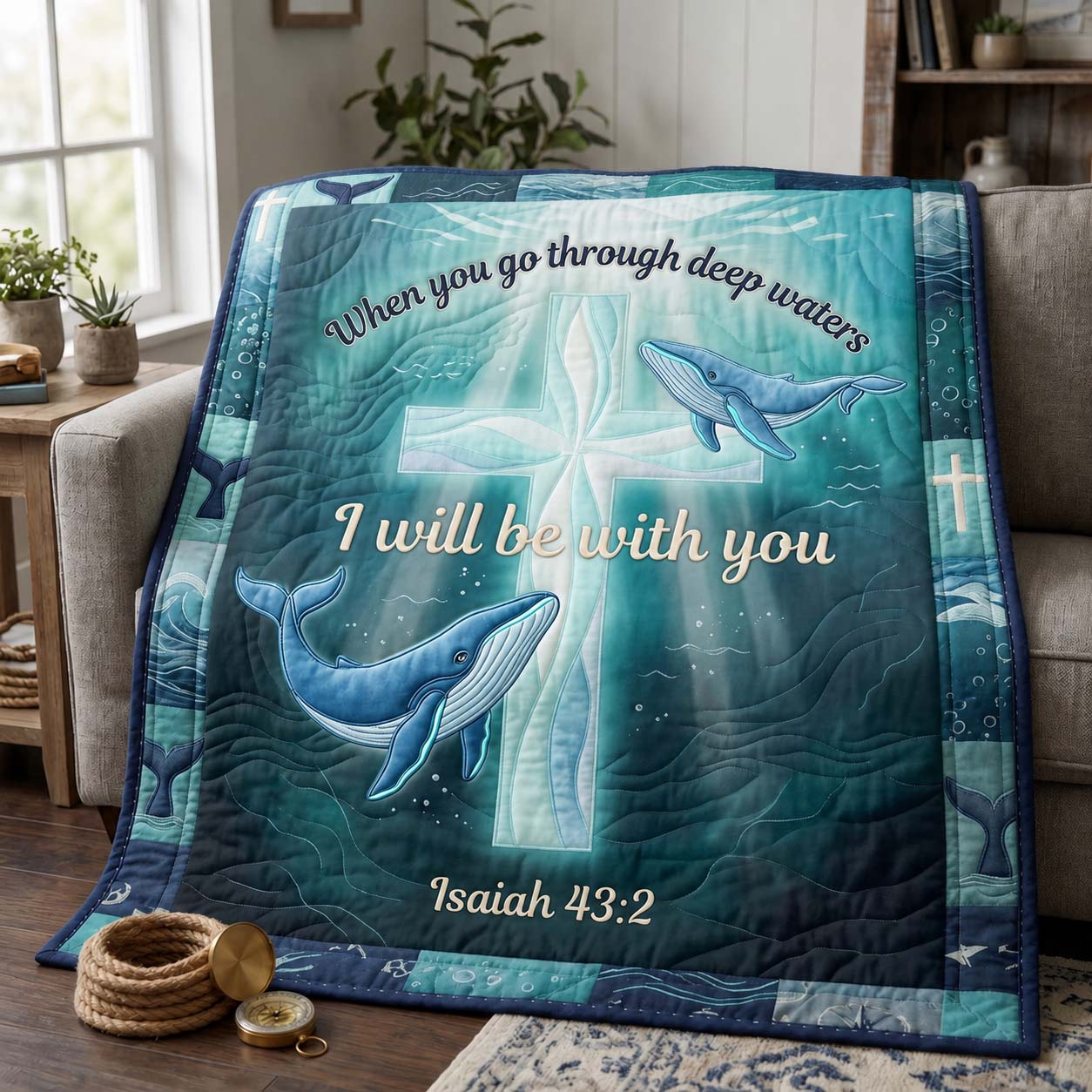 Crosslight Whale Waters Quilted Blanket GDTONTD1282