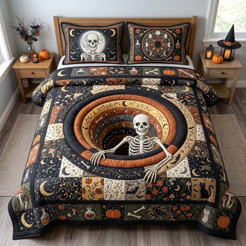 Moonlit Skeleton 3-Piece Quilted Bedding Set GDTONTD1378