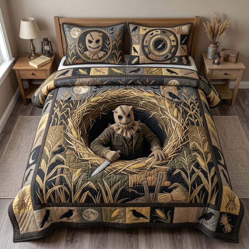 Cornfield Scarecrow 3-Piece Quilted Bedding Set GDTONTD1386