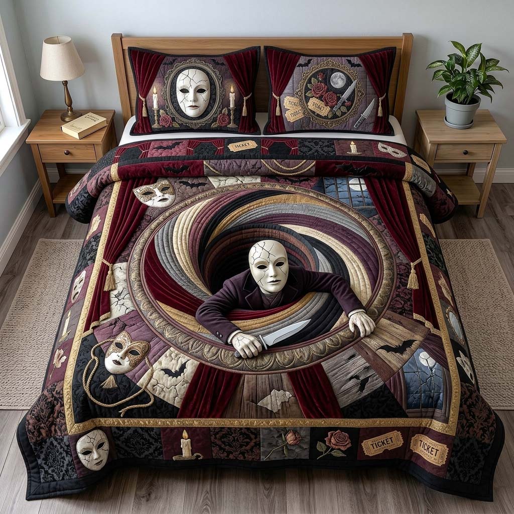 Theater Mask Vortex 3-Piece Quilted Bedding Set GDTONTD1387