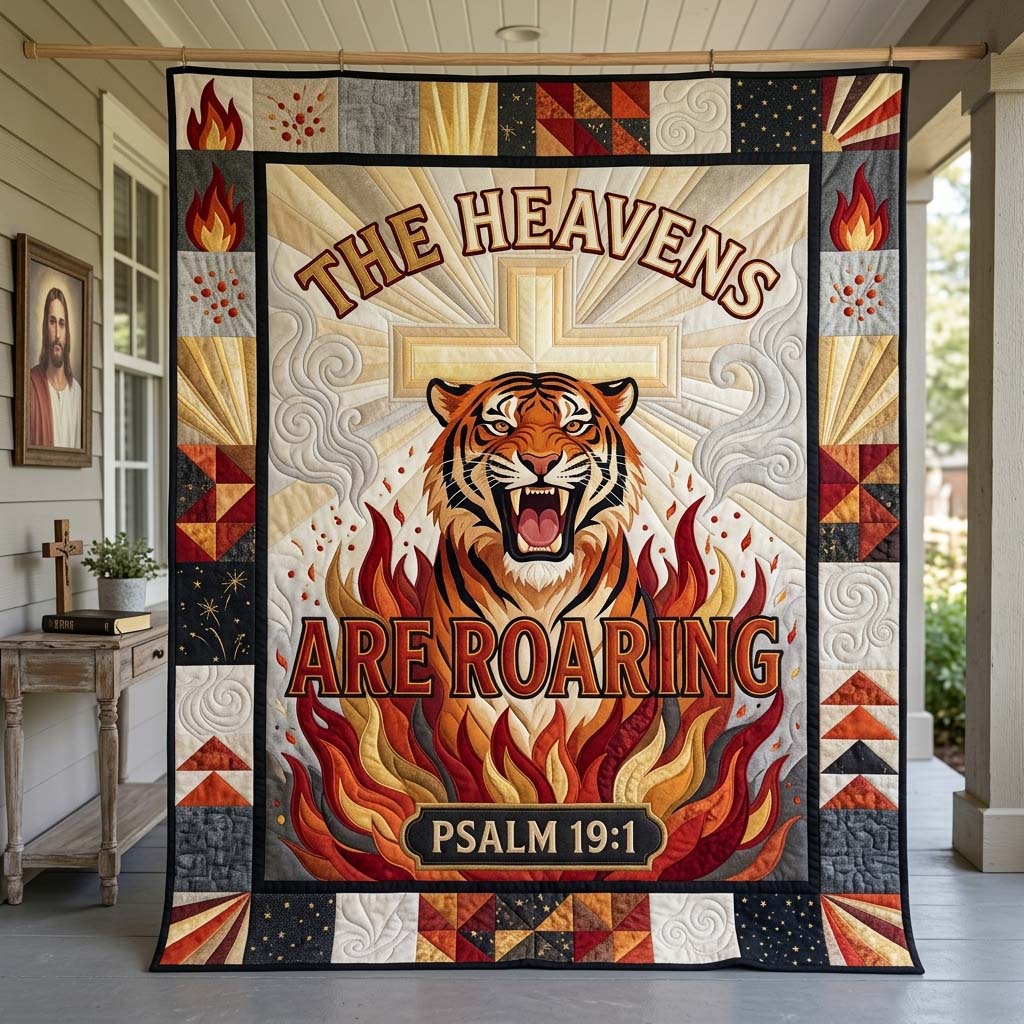 Flame Roaring Tiger Quilted Blanket GDTONTD1474