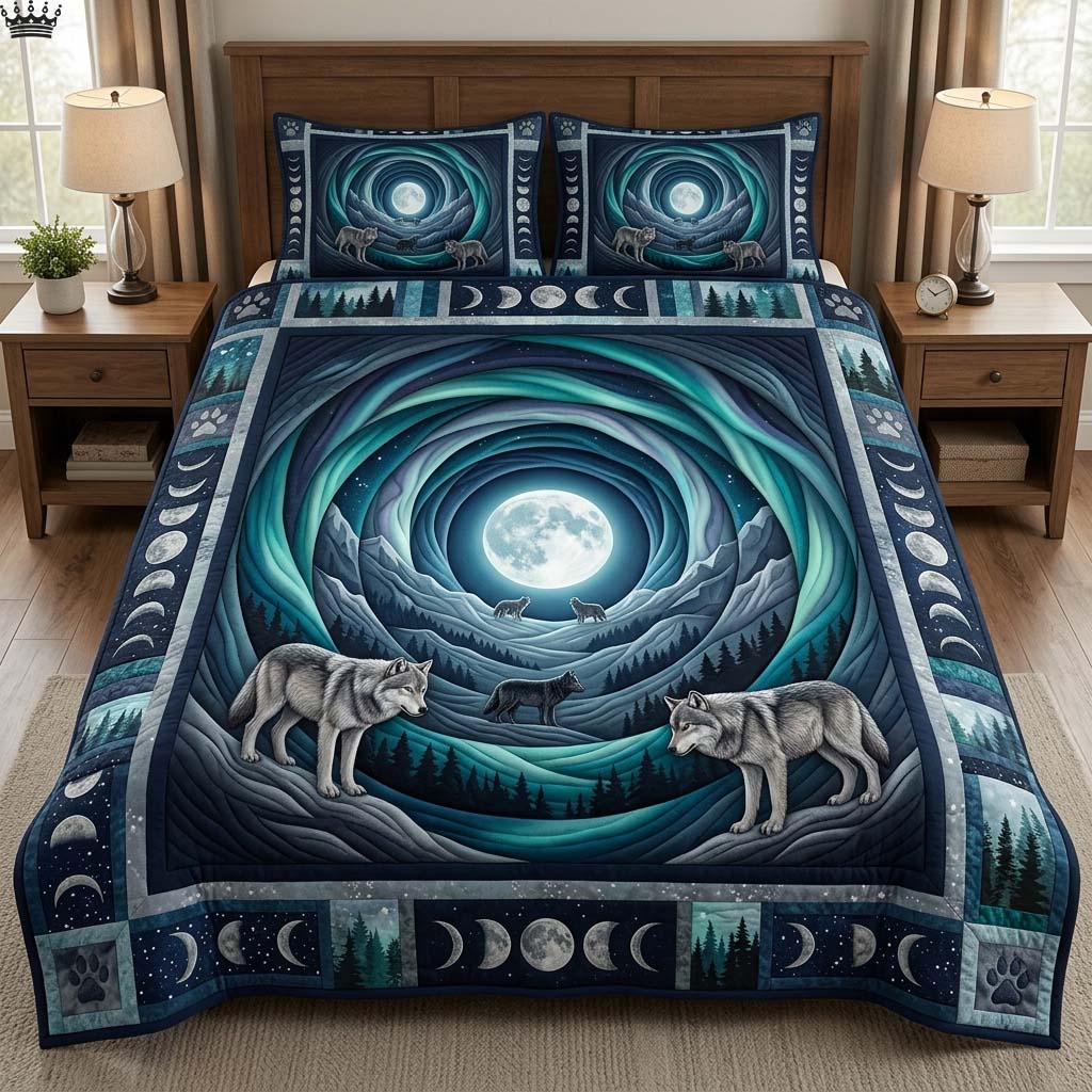 Cavern Wolf 3-Piece Quilted Bedding Set GDTONTD306
