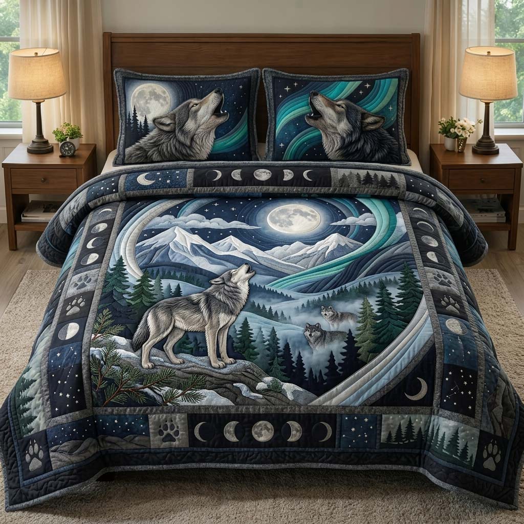 Garden Wolves 3-Piece Quilted Bedding Set GDTONTD307