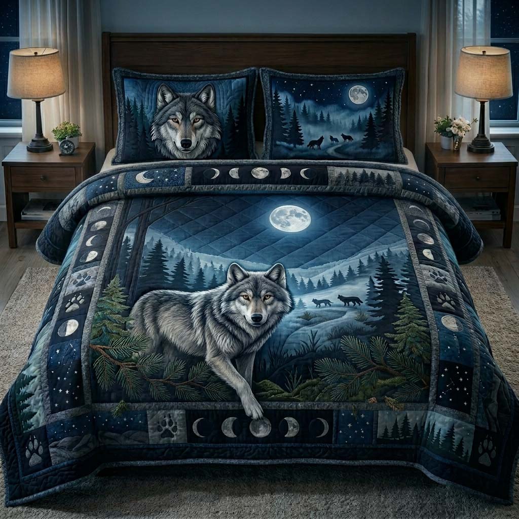 Floral Wolf 3-Piece Quilted Bedding Set GDTONTD308