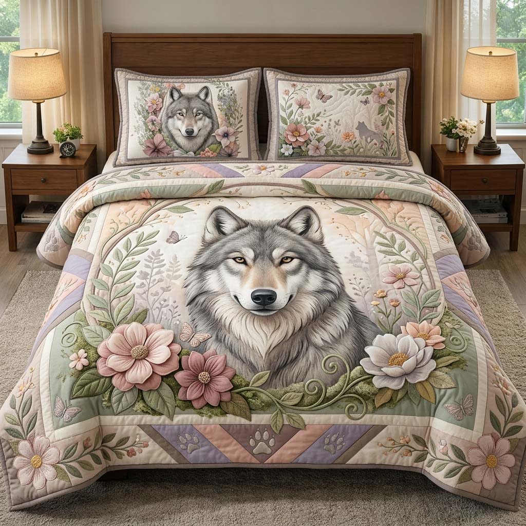 Shadow Wolf 3-Piece Quilted Bedding Set GDTONTD311