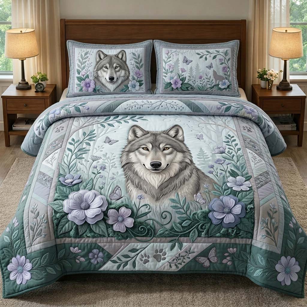 Aurora Wolves 3-Piece Quilted Bedding Set GDTONTD313