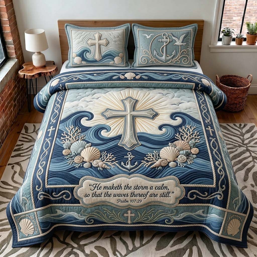 Ocean Cross 3-Piece Quilted Bedding Set GDTONTD457
