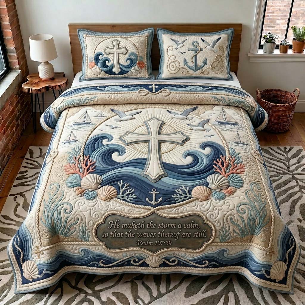 Faith Waves 3-Piece Quilted Bedding Set GDTONTD458