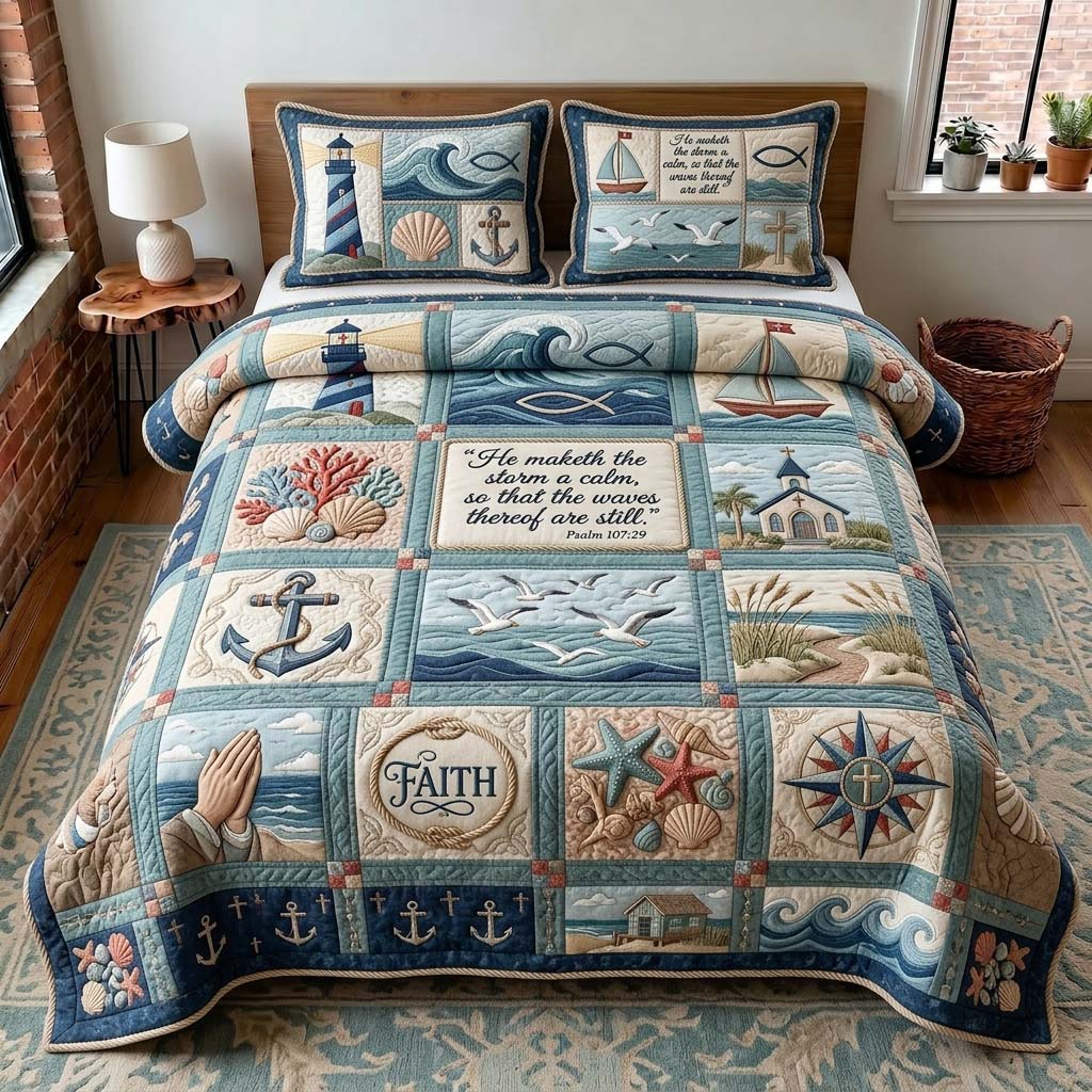Nautical Faith 3-Piece Quilted Bedding Set GDTONTD459