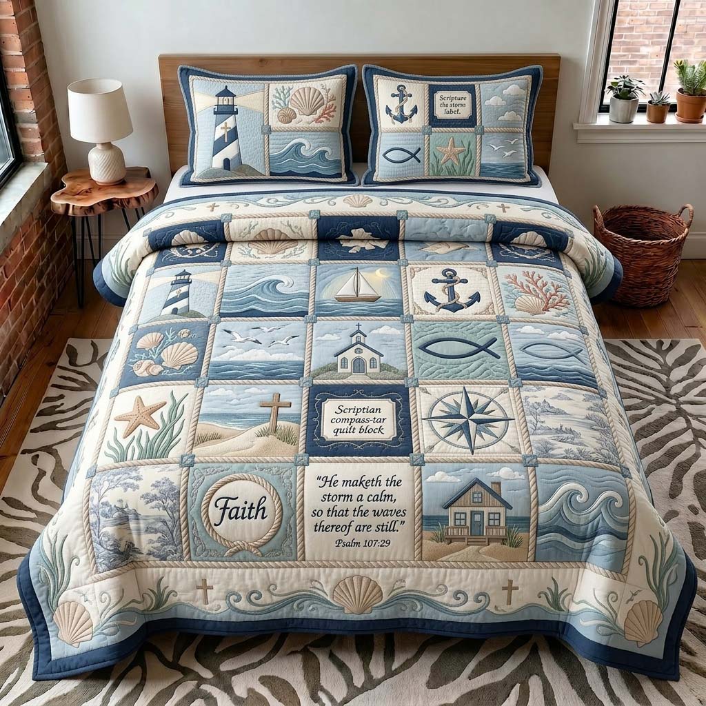 Scripture Coast 3-Piece Quilted Bedding Set GDTONTD462