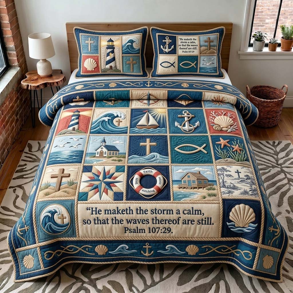 Coastal Faith 3-Piece Quilted Bedding Set GDTONTD463