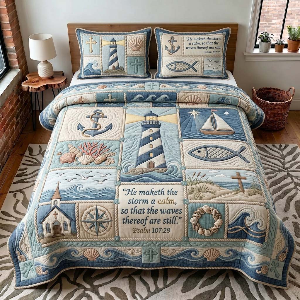 Lighthouse Psalm 3-Piece Quilted Bedding Set GDTONTD464